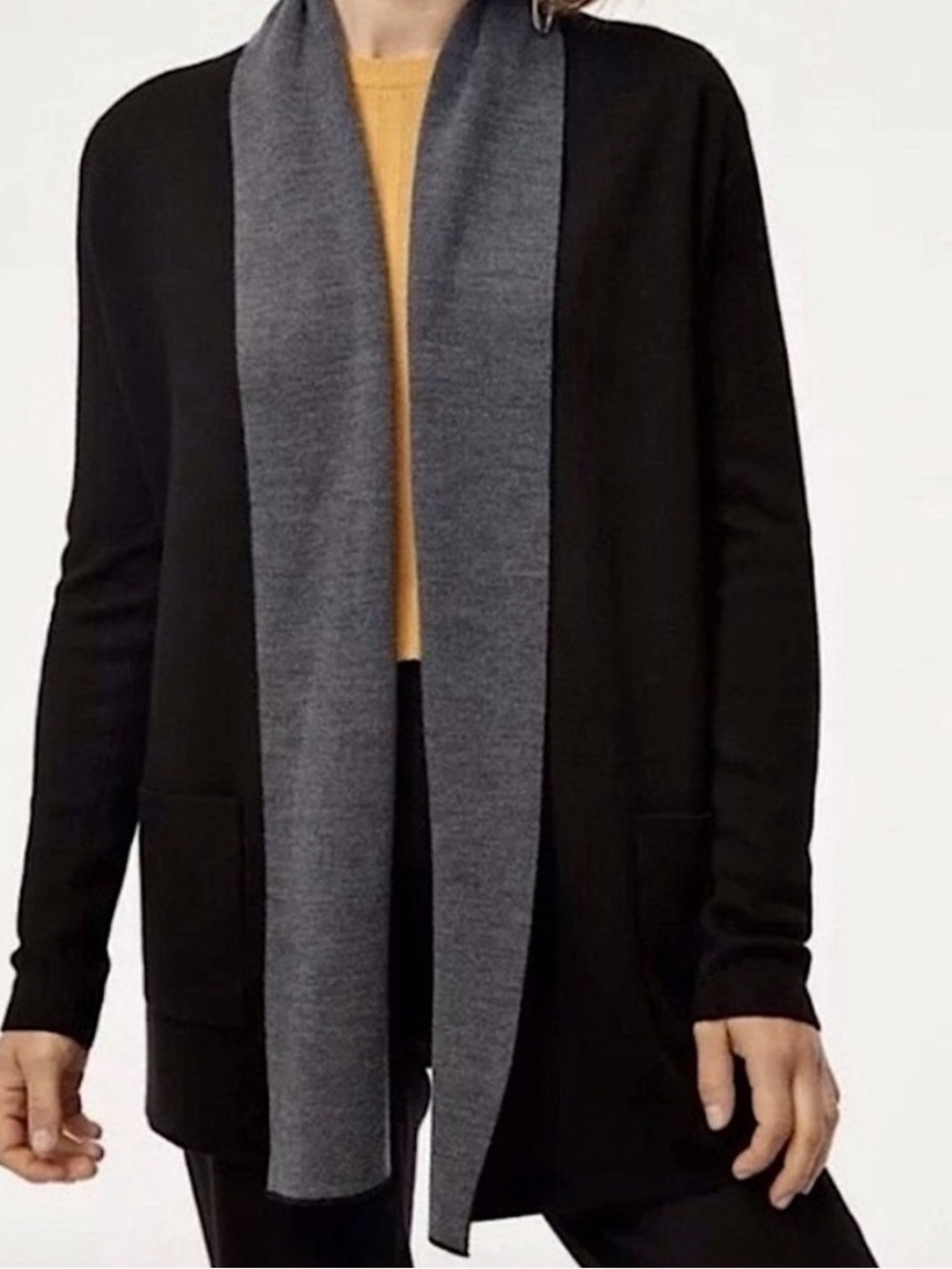 BABATON Aritzia Beekman Open Front Two Tone Merino Wool Preppy Cardigan Small